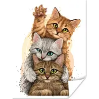 PosterMonkey Poster Katten - Illustratie - Huisdieren - Poes - 60x80 cm