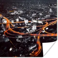 PosterMonkey Poster Skyline - Verkeer - Nacht - 30x30 cm