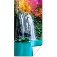 PosterMonkey Poster Waterval - Bomen - Roze - Bruin - Natuur - 75x150 cm