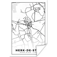 PosterMonkey Poster Stadskaart – Plattegrond – België – Zwart Wit – Herk de Stad – Kaart - 60x90 cm