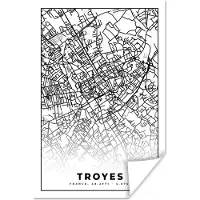 PosterMonkey Poster Stadskaart - Plattegrond - Troyes - Kaart - Frankrijk - Zwart wit - 60x90 cm