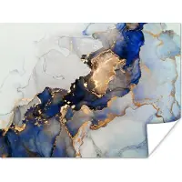 PosterMonkey Poster Marmer - Blauw - Goud - 160x120 cm XXL