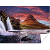 PosterMonkey Poster Waterval - Berg - Wolken - Roze - Landschap - 40x30 cm