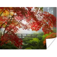 PosterMonkey Poster Japanse esdoorn - Bomen - Brug - Natuur - Japans - 160x120 cm XXL