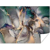 PosterMonkey Poster Goud - Blauw - Marmer - 40x30 cm