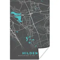 PosterMonkey Poster Blauw – Duitsland – Plattegrond – Stadskaart – Kaart – Hilden - 60x90 cm