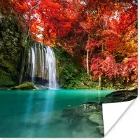 PosterMonkey Poster Waterval - boom - Rood - Herfst - Water - 30x30 cm