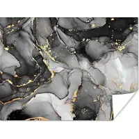 PosterMonkey Poster Marmer - Zwart - Goud - Grijs - 120x90 cm