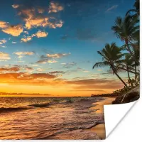 PosterMonkey Poster Strand - Zonsondergang - Zee - Palmboom - 100x100 cm XXL