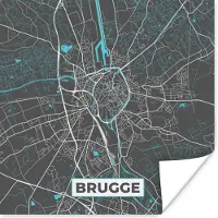 PosterMonkey Poster Plattegrond – Brugge – Blauw – Stadskaart - Kaart - België - 75x75 cm
