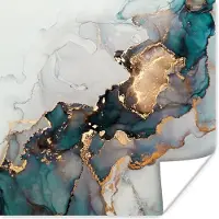 PosterMonkey Poster Blauw - Marmer - Goud - 50x50 cm