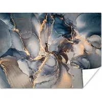 PosterMonkey Poster Marmer - Grijs - Blauw - Luxe - Goud - 40x30 cm