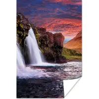 PosterMonkey Poster Waterval - Berg - Wolken - Roze - Landschap - 120x180 cm XXL