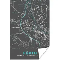 PosterMonkey Poster Stadskaart – Kaart – Fürth – Blauw – Duitsland – Plattegrond - 60x90 cm