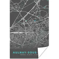 PosterMonkey Poster Aulnay-sous-Bois - Frankrijk - Plattegrond - Kaart - Stadskaart - 60x90 cm