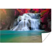 PosterMonkey Poster Waterval - Bomen - Rood - Landschap - Natuur - 120x80 cm