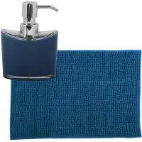 MSV badkamer droogloop mat/tapijtje - 40 x 60 cm - en zelfde kleur zeeppompje 260 ml - blauw - Badmatjes