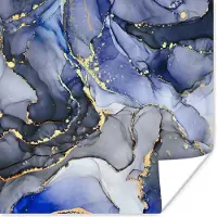 PosterMonkey Poster Marmer - Goud - Abstract - Blauw - 75x75 cm