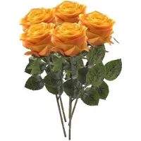 Emerald Kunstbloem roos Simone - 5x - geel/oranje - 45 cm - decoratie bloemen - Kunstbloemen