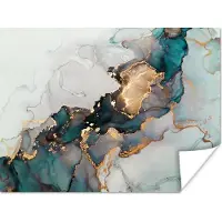 PosterMonkey Poster Blauw - Marmer - Goud - 160x120 cm XXL
