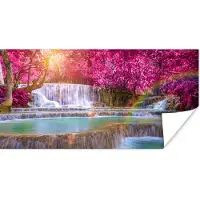 PosterMonkey Poster Waterval - Regenboog - Bomen - Roze - Natuur - 150x75 cm