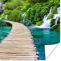 PosterMonkey Poster Brug - Water - Planten - Waterval - Groen - 100x100 cm XXL