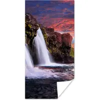 PosterMonkey Poster Waterval - Berg - Wolken - Roze - Landschap - 60x120 cm