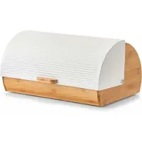 Zeller Luxe Broodtrommel - hout/wit - met klep/deksel - 39 x 27 x 19 cm - brooddoos - brood bewaardoos