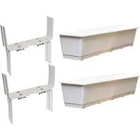 Geli Set van 2 kunststof plantenbakken wit rechthoekig 80 cm met 4 verstelbare balkon/muurbeugels