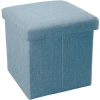 Intirilife opvouwbare kruk 38x38x38 cm in hemelsblauw - zitkubus met opbergruimte en deksel van stof in linnenlook