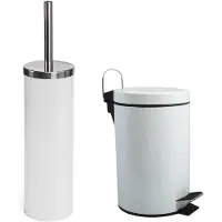 Spirella MSV Toiletborstel in houder/pedaalemmer set Napoli - metaal - wit - Badkameraccessoireset