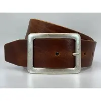 Scotts Bluf ITALIAANS NERF LEDEREN RIEM VAN 5CM BREED MET OUD ZILVEREN DOORSTEEKGESP. MAAT 95
