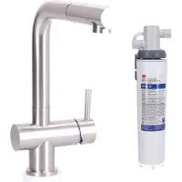 Stahl Keukenkraan RVS massief RVS met uitloop inclusief 3M waterfilter