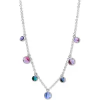 New Bling 9NB-1343 Zilveren Ketting met Hangertjes - Kristal - 7+9mm Doorsnee - Jasseron - 2,2mm - 40+3cm - Multikleuren - Rhodium - Zilver