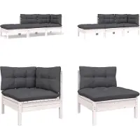 vidaXL 3-delige Loungeset met kussens massief grenenhout wit
