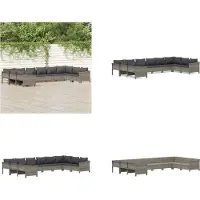 vidaXL 10-delige Loungeset met kussens poly rattan grijs