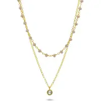 New Bling 9NB-1356 Zilveren Ketting met Twee Lagen - Kraaltjes - Agaat - 3,5mm - 36+4cm - jasseron - 40+4cm - Zirkonia Hangertje - 5,6mm Doorsnee - Zilver - Verguld/Goud op Zilver