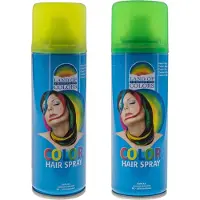 Goodmark Carnaval verkleed haarverf - haarspray - kleuren geel en groen - 111 ml per flacon - verven