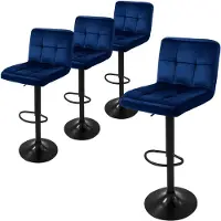 ML-Design Set van 4 barkrukken Abigail velvet | fluweel blauw 45x112x50 cm barkrukken | NADUVI