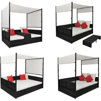 vidaXL Tuinbed met luifel 190x130 cm poly rattan zwart