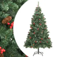 vidaXL - Kunstkerstboom - met - scharnieren - dennenappels - en - bessen - 180 - cm
