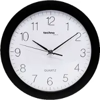 Technoline WT 7000 BLACK - Wandklok - Analoog - Rond - Kunststof Raam - Kwarts - Cijfers - Zwart