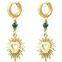Yehwang Oorbellen Shining Heart - Goud/Groen - Stainless Steel - Hematiet