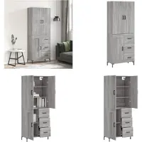 vidaXL -Hoge-kast-69-5x34x180-cm-bewerkt-hout-grijs-sonoma-eikenkleurig - Hoge Kast - Hoge Kasten - Dressoir - Buffetkast