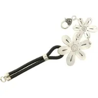 Behave - Armband - Zilverkleur bloemdesign met zwart koord - 19 cm