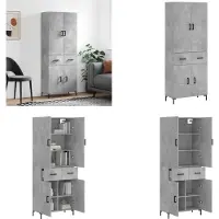 vidaXL Hoge kast 69-5x34x180 cm bewerkt hout betongrijs - Hoge Kast - Hoge Kasten - Hoge Kast Met Lade - Kast