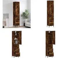 vidaXL Hoge kast 34,5x34x180 cm bewerkt hout gerookt eikenkleurig