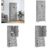 vidaXL Hoge kast 69-5x34x180 cm bewerkt hout betongrijs - Hoge Kast - Hoge Kasten - Dressoir - Buffetkast