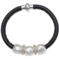 Behave - Armband - zwart PU leer kristal detail - trendy everyday look