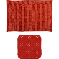 MSV Douche anti-slip mat en droogloop mat - Sevilla badkamer set - rubber/microvezel - terracotta - Badmatjes